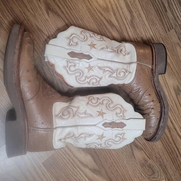 Lucchese Brown and White Ostrich Cowboy Boots - Picture 6 of 13